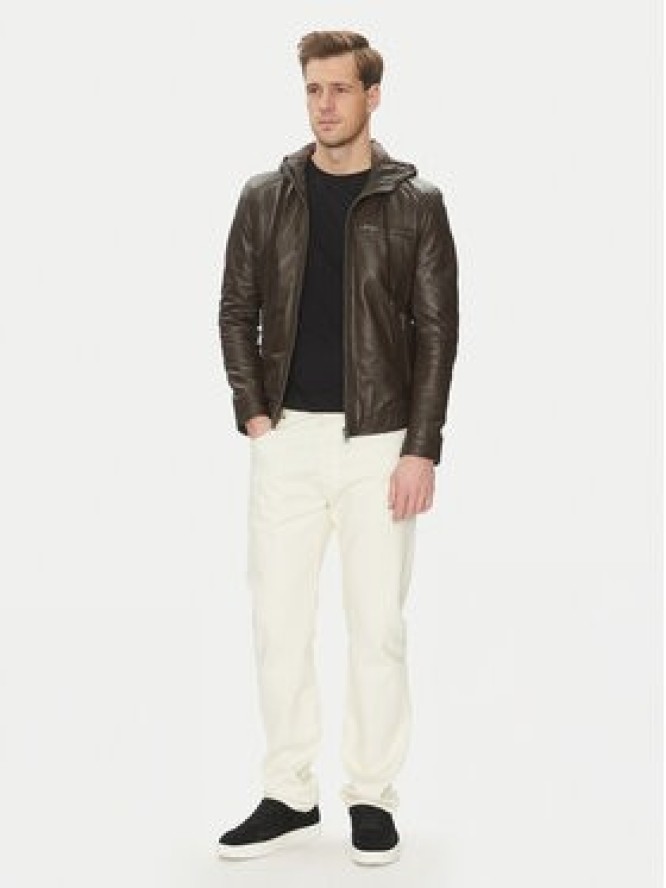 Serge Pariente Kurtka skórzana Ondo Brązowy Regular Fit