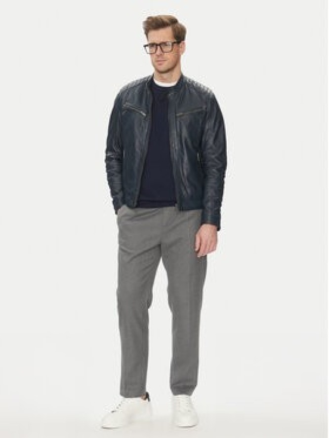 Serge Pariente Kurtka skórzana Alon Granatowy Regular Fit