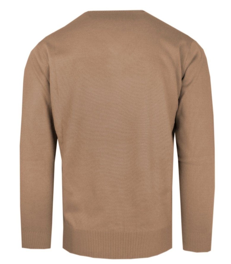 Sweter Męski Wełniany - Dekolt w Serek - Pako Jeans - Beżowy