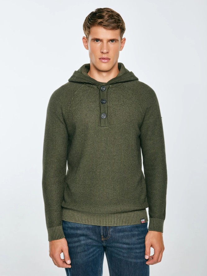 Sweter męski z kapturem khaki Carlson 303