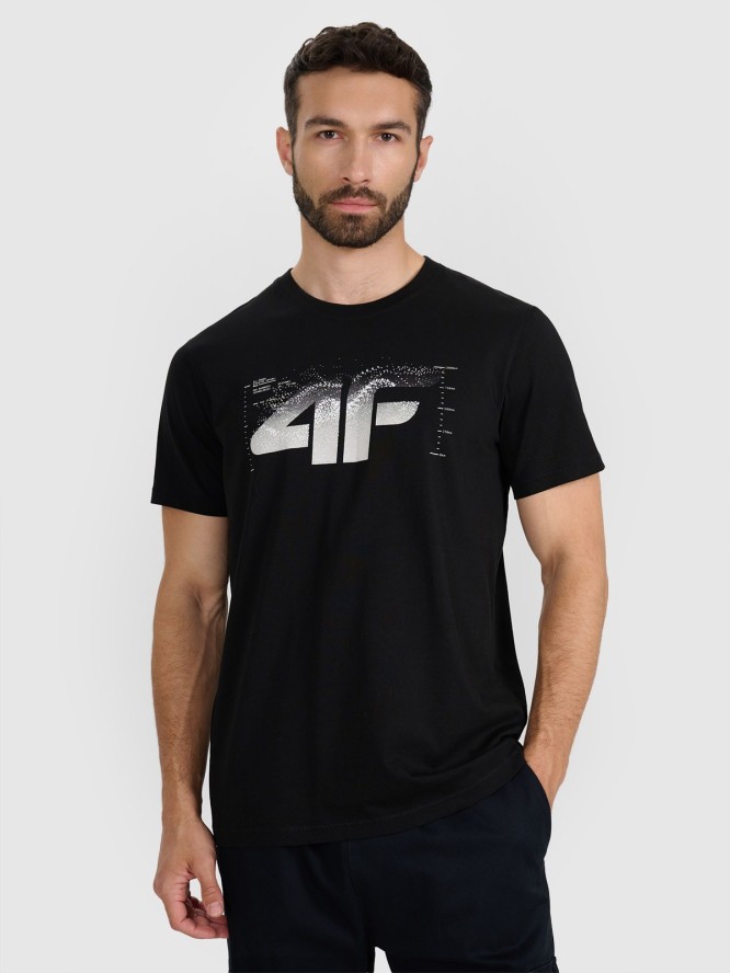 4F T-shirt regular z nadrukiem męski - czarny M