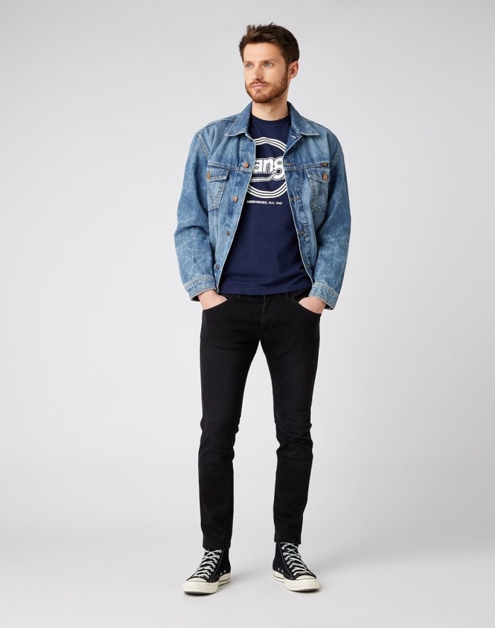 WRANGLER SS ROUND LOGO TEE MĘSKI T-SHIRT NAVY W7MPD3114 112141594