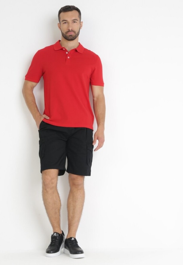 Czarne Szorty Cargo z Szerokimi Kieszeniami i Gumką w Pasie Ranita