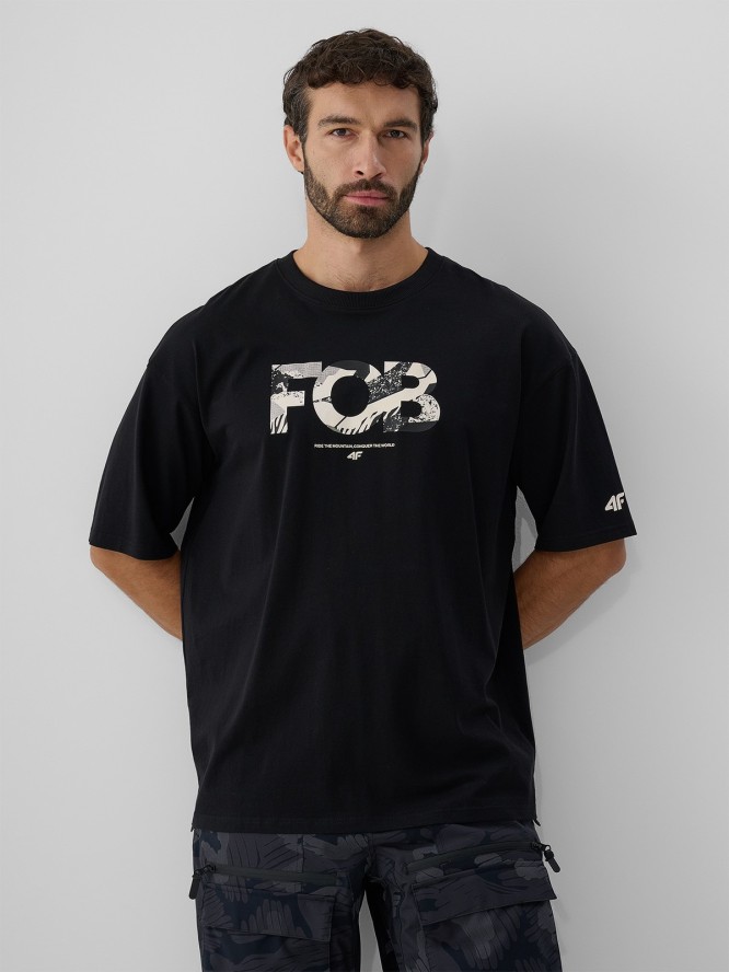 4F T-shirt loose z nadrukiem męski - czarny M