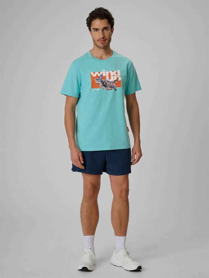 4F T-shirt regular z nadrukiem męski - turkusowy M