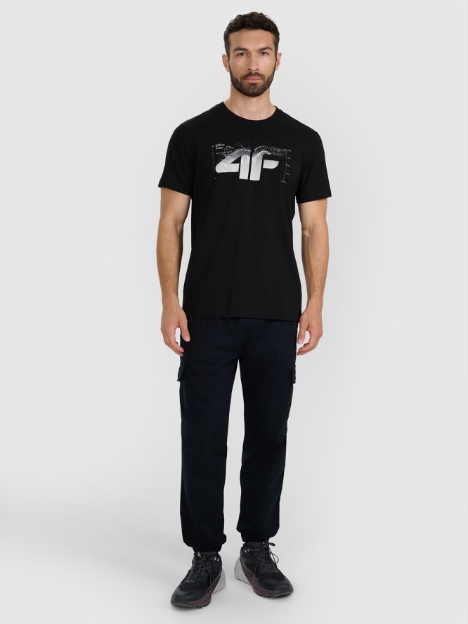 4F T-shirt regular z nadrukiem męski - czarny M