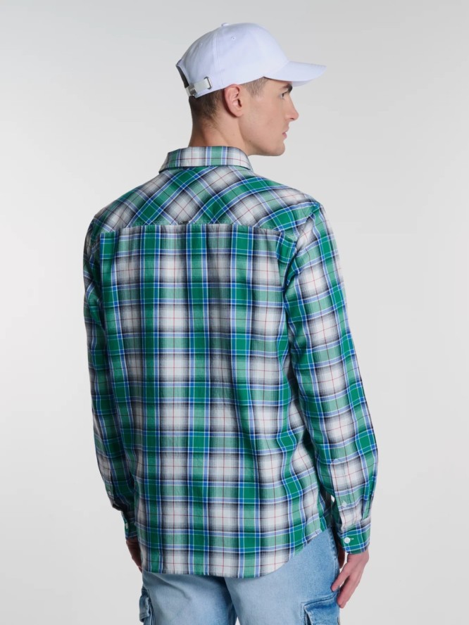 Koszula męska bawełniana w kratę zielona Griners 301