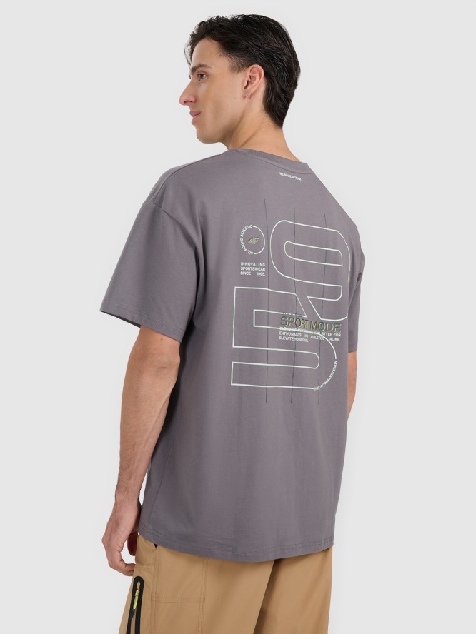 4F T-shirt oversize z nadrukiem męski - szary XL