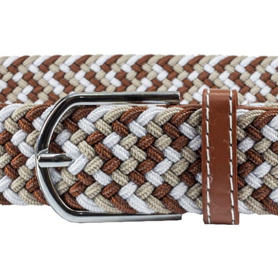 Pasek Elastyczny, Karmelowo-Beżowy Pleciony, do Spodni, Casualowy, Parciany -HIS STORY