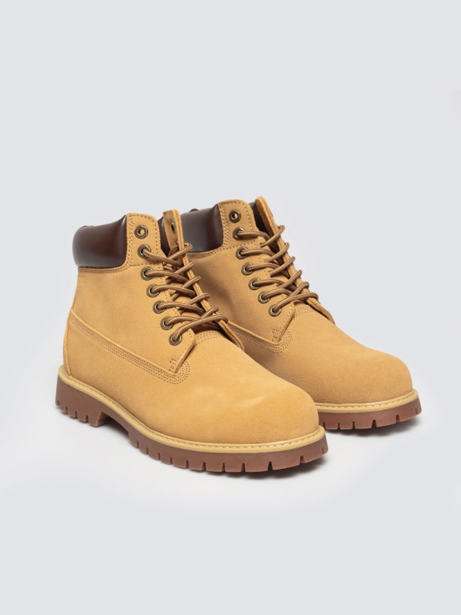 Trapery męskie ze skóry naturalnej zamszowej brązowe OO174136 802