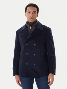 Bugatti Płaszcz wełniany 874228-81063 Granatowy Regular Fit