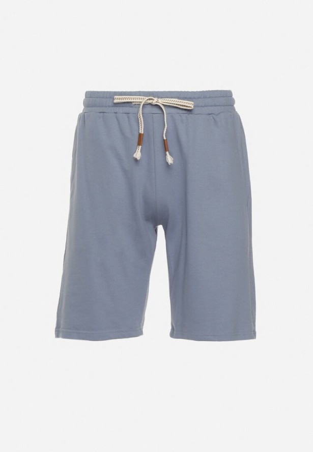 Jasnoniebieskie Bawełniane Szorty z Gumką w Pasie z Kieszeniami przed Kolano Ilopia