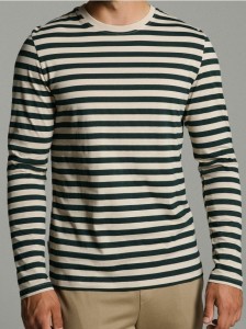 Bawełniana koszulka z długimi rękawami w paski - zielony