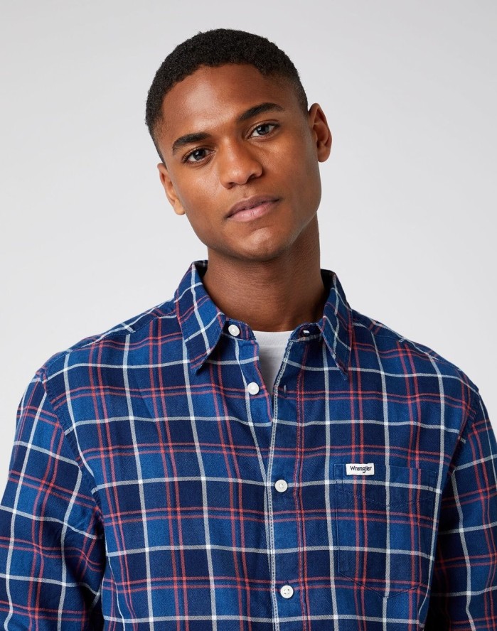 WRANGLER LS 1PKT SHIRT MĘSKA KOSZULA DŁUGI RĘKAW MID INDIGO W5A11BX8E 112141402