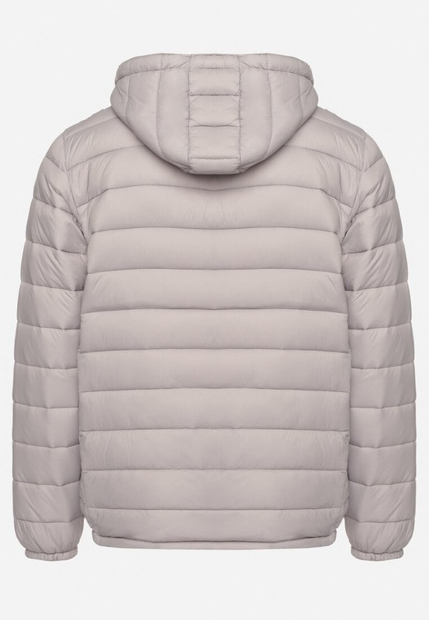 Szara Kurtka Pikowana z Odpinanym Kapturem Atteisa