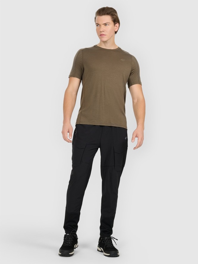 4F Koszulka trekkingowa z wełną merino męska - oliwkowa/khaki L
