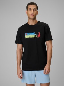 4F T-shirt regular z nadrukiem męski - czarny L