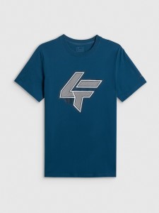 4F T-shirt regular z nadrukiem męski - turkusowa M