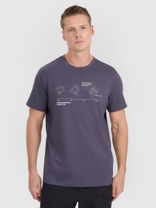 4F T-shirt regular z nadrukiem męski - szary S