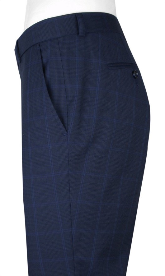 Garnitur Męski - Elegancki - Victorio - Granatowy, Wzór w Kratę