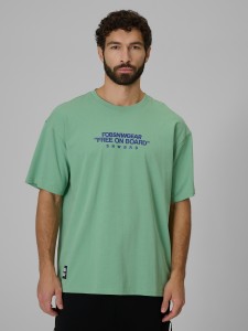 4F T-shirt loose z nadrukiem męski - miętowy L