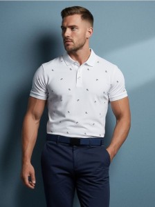 Koszulka polo z nadrukiem all over - biały