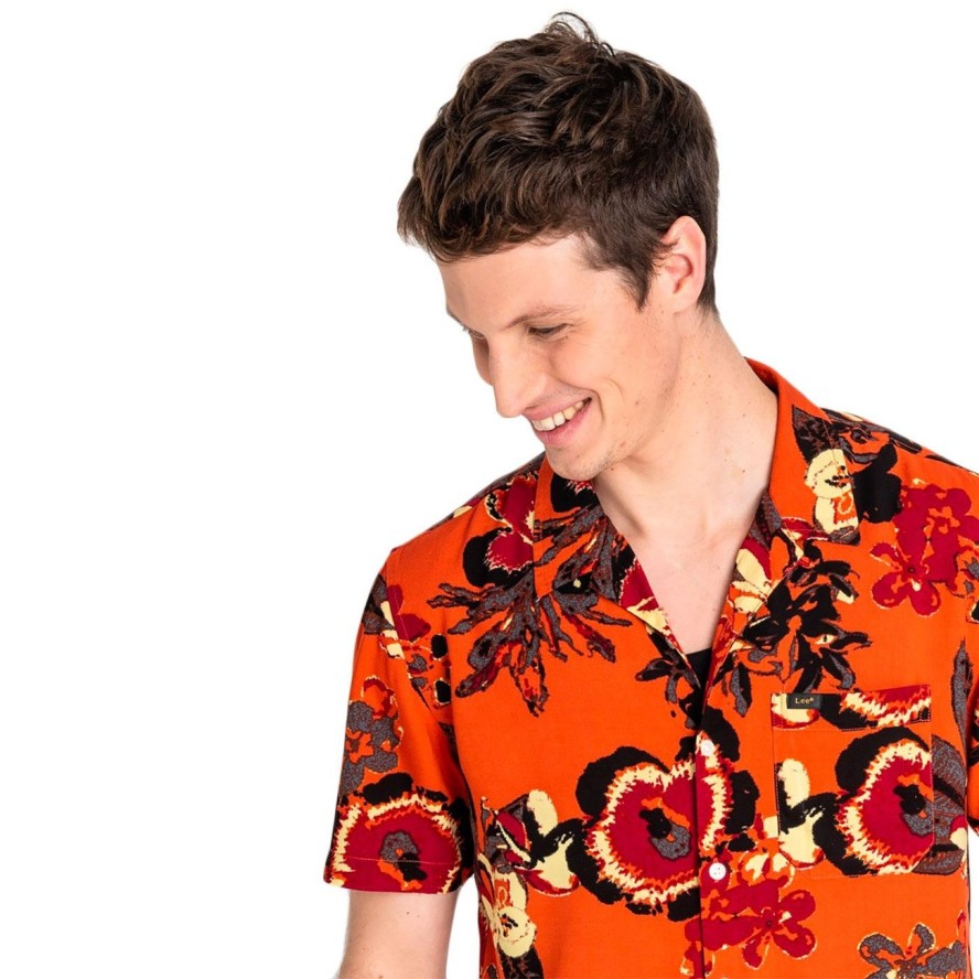 LEE ZIP OVERSHIRT MĘSKA KOSZULA WZORY KRÓTKI RĘKAW BURNED RED L66DOCLB 112116358