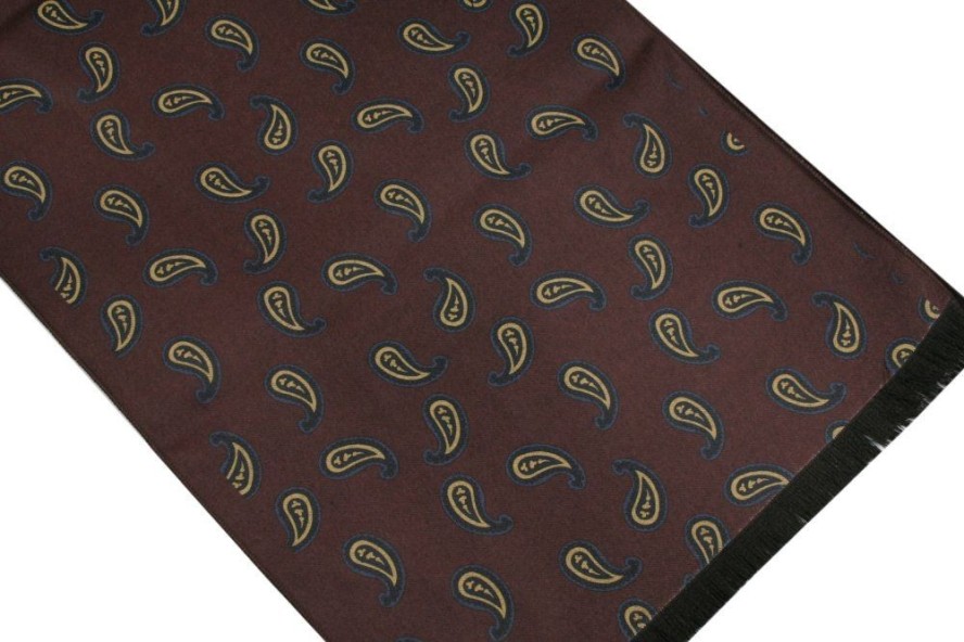 Elegancki Szalik Bawełniany - Alties - Paisley na Brązowym Tle