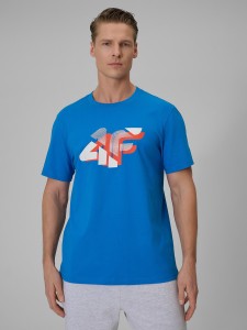4F T-shirt regular z nadrukiem męski - niebieski S