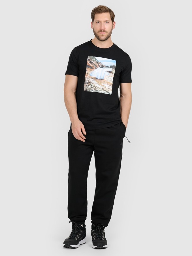 4F T-shirt regular z nadrukiem męski - czarny S