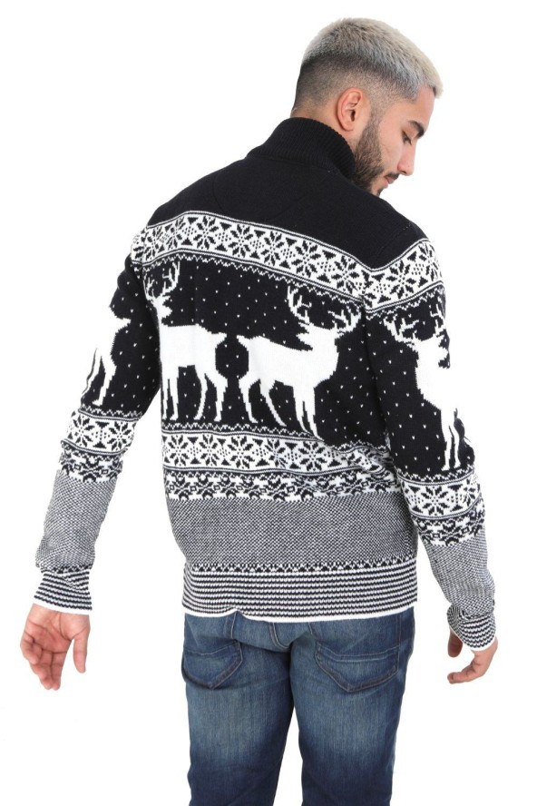 Granatowy Sweter Świąteczny, Norweskie Wzory - Brave Soul