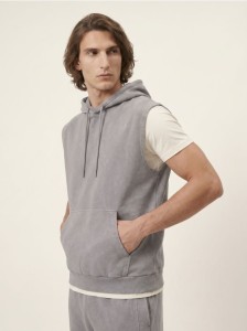 Bluza z kapturem bez rękawów z dzianiny terry - szary