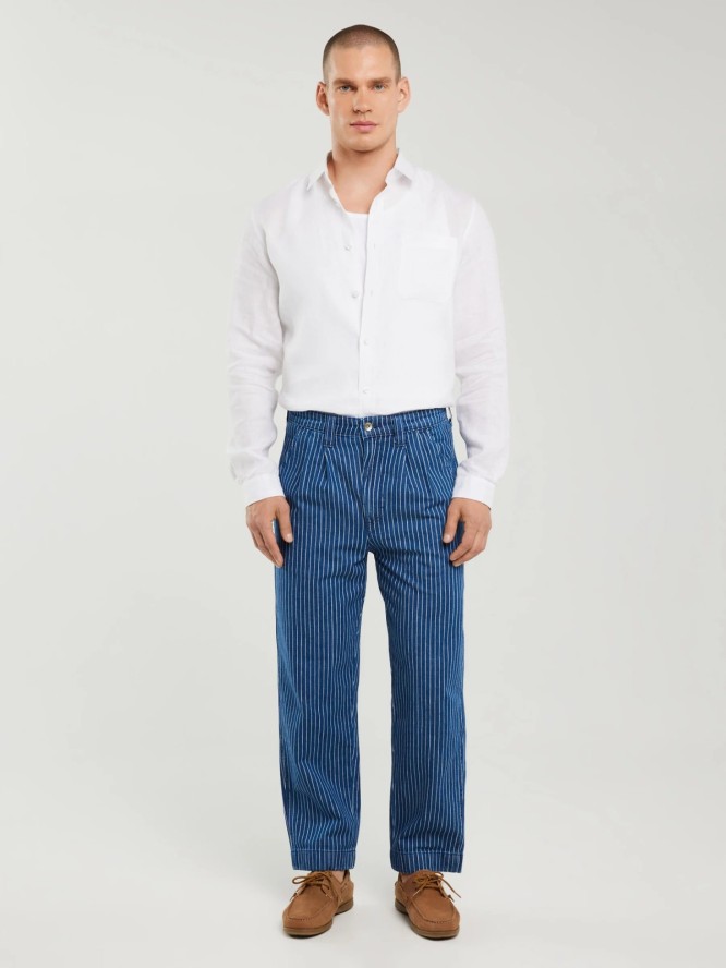 Jeansy męskie loose w prążek granatowe Temir 540