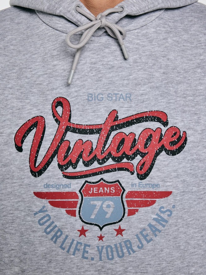 Bluza męska z kapturem z nadrukiem szara Luka 901