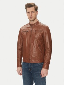 Serge Pariente Kurtka skórzana Tonic Brązowy Slim Fit