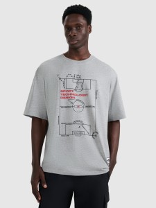 4F T-shirt oversize z nadrukiem męski - szary M