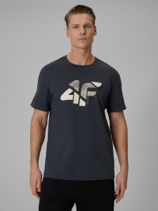 4F T-shirt regular z nadrukiem męski - szary S