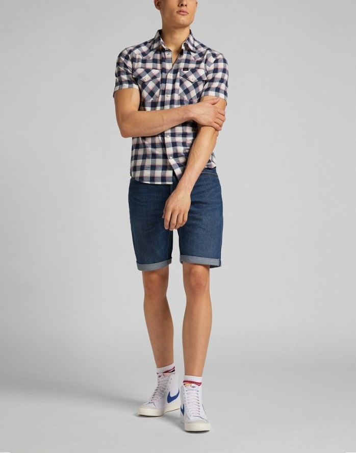 MĘSKA KOSZULA MATERIAŁOWA LEE SS WESTERN NAVY L640KK35 112115279