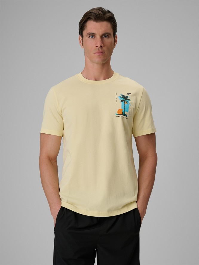 4F T-shirt regular z nadrukiem męski - żółty M