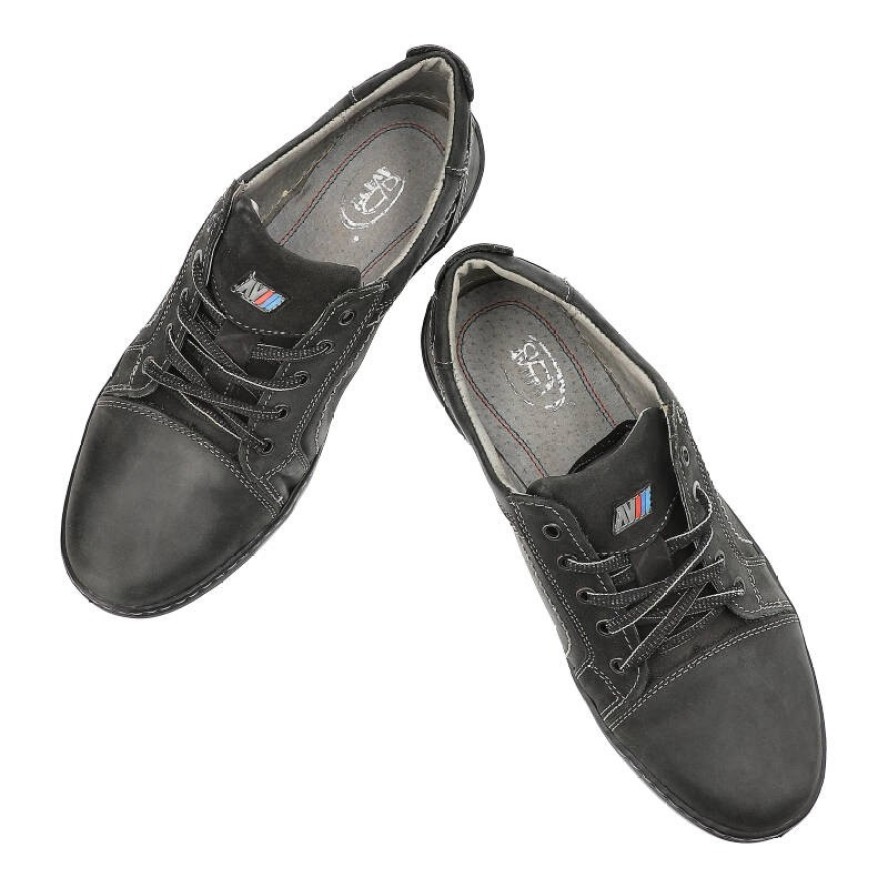 Półbuty męskie Avanti, sznurowany fason niska cholewka gładka powierzchnia z dekoracyjnymi przeszyciami elastyczna lekka podeszwa, czarne, 422-03