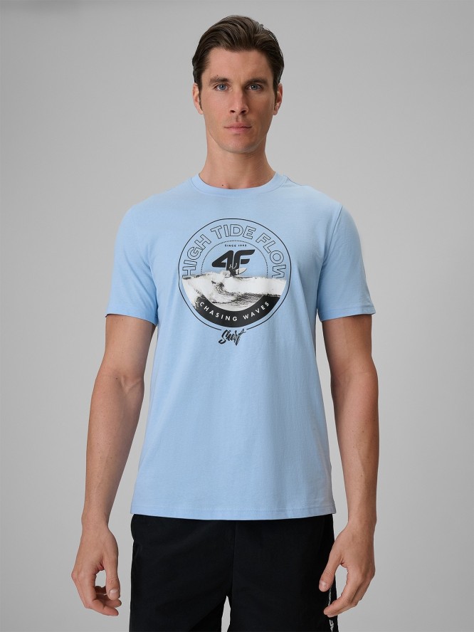 4F T-shirt regular z nadrukiem męski - niebieski M