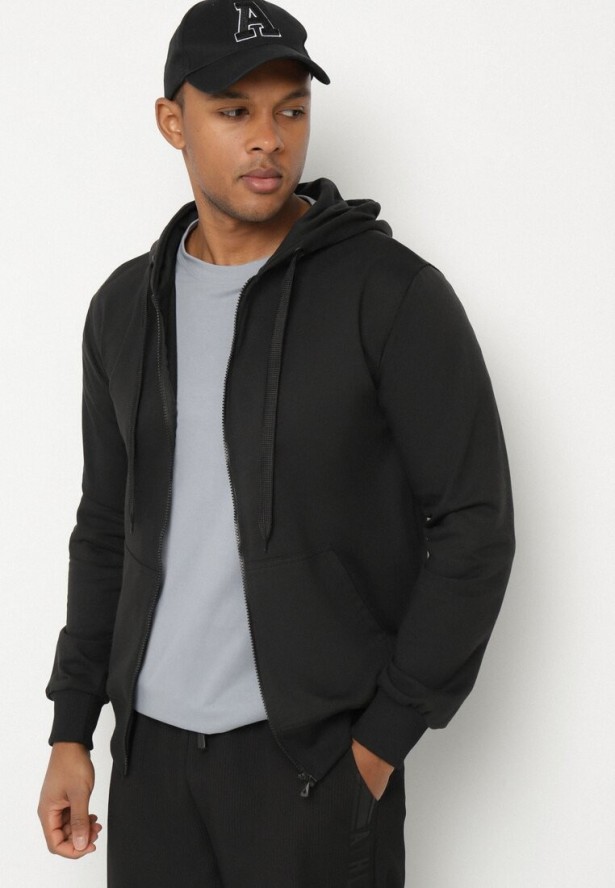 Czarna Bluza z Bawełną Kapturem i Sznurkami Asallin