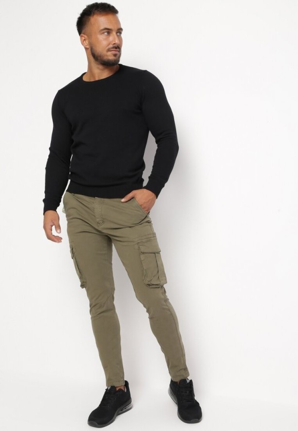 Ciemnozielone Spodnie Bojówki z Kieszeniami Eselam