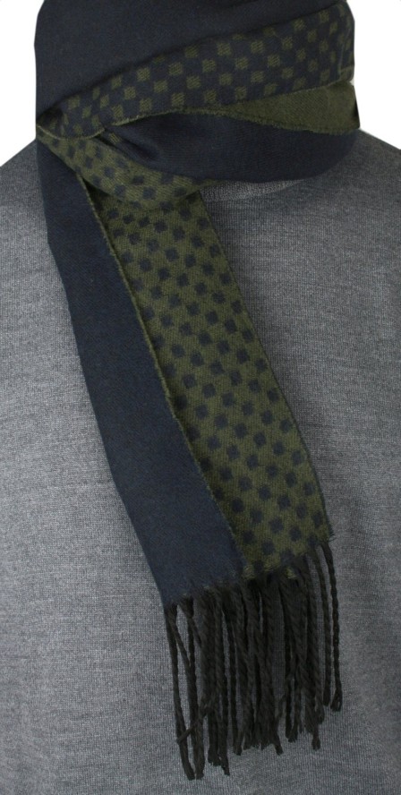Elegancki Szalik Męski z Wiskozą - His Story - Granat i Khaki, Drobny Wzór