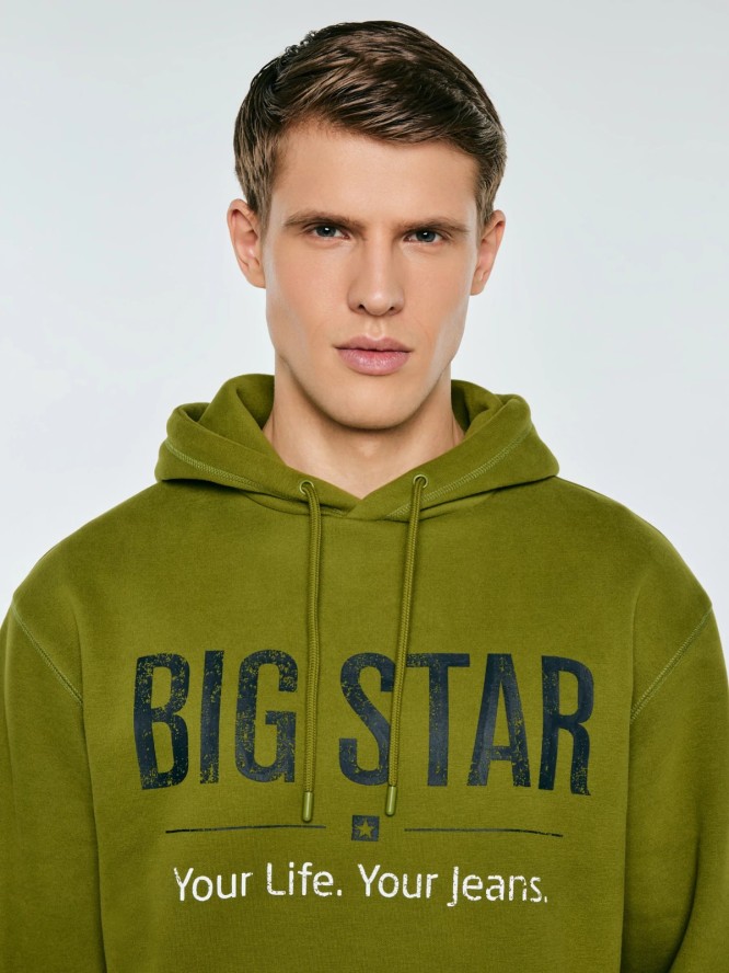 Bluza męska z kapturem z logo BIG STAR zielona Ashlyno 301