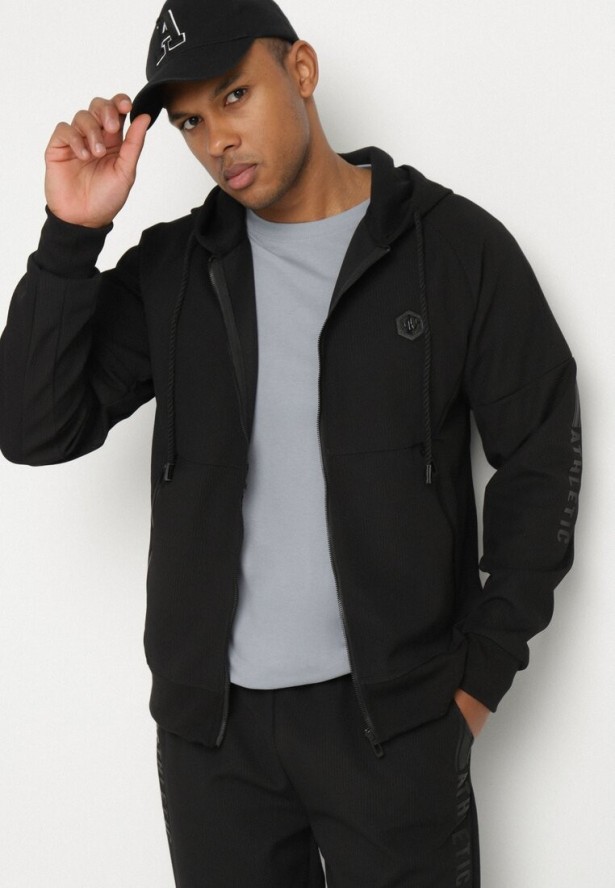 Czarna Bluza z Kapturem z Ozdobną Aplikacją Napolene