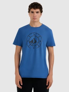 4F T-shirt regular z nadrukiem męski - niebieski L