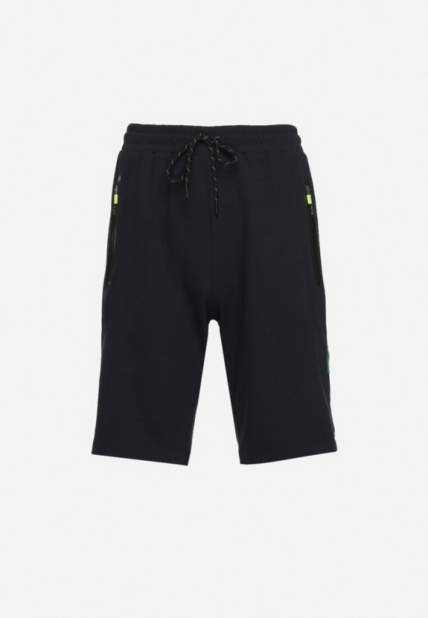 Granatowe Szorty Dresowe z Kieszeniami na Suwak Enrilefa