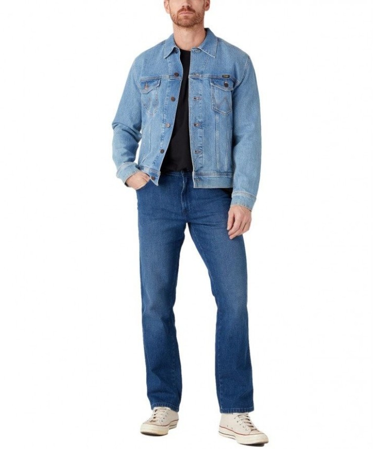 WRANGLER TEXAS MĘSKIE SPODNIE JEANSOWE JEANSY DZWONY LEON BLUE W121AG42B 112329006