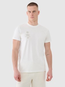 4F T-shirt regular z nadrukiem męski - beżowy XXL